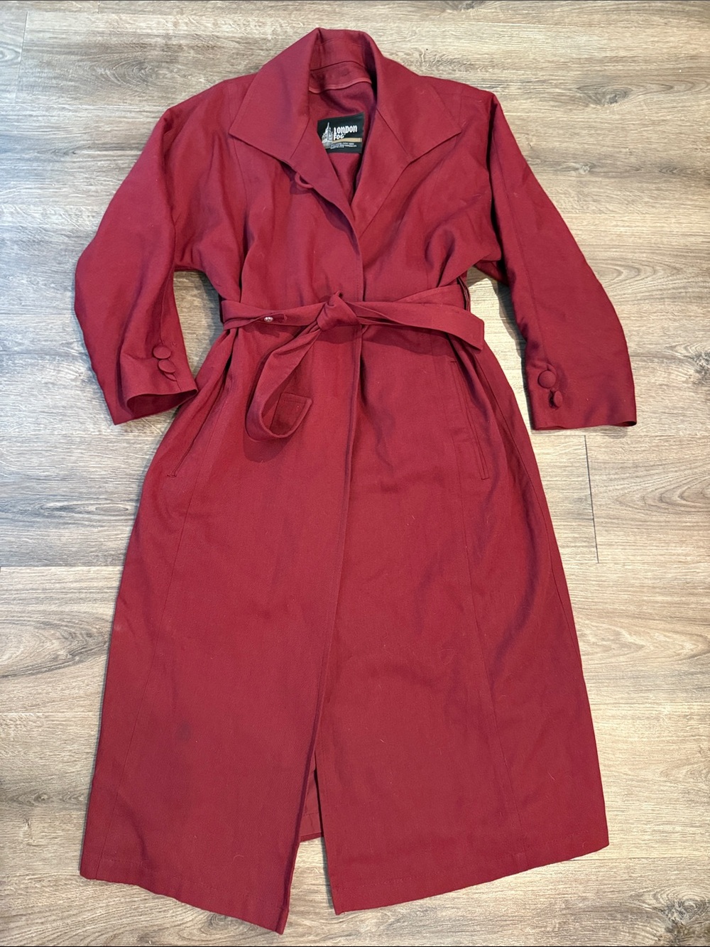 London Fog Vintage Burgundy Trench Coat Longline Rain Jacket Women’s Size 8P